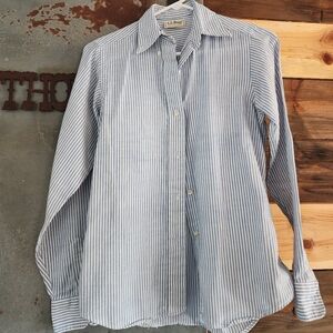 Vintage L.L. Bean Light Blue and White Striped Cotton Dress Shirt